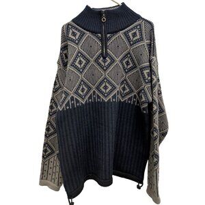 VTG Christiania Norwegian Sweater Mens Large Black Gray Wool Fair Isle Nordic